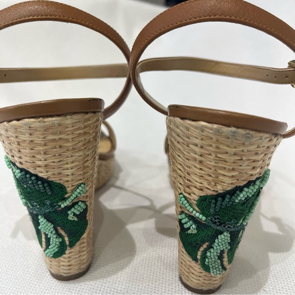 MICHAEL Michael Kors Fisher Leather & Palm Tree Embroidered Wedges Tan Size 7.5 - Picture 7 of 8